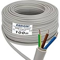 EBROM NYM-J 3 x 1,5 mm² – mantelkabel – installationskabel – våtrumskabel – grå – stort urval i många längder i steg om 5 meter per styck – din längd: 3 x 1,5 mm2, 100 meter