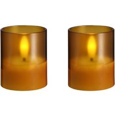 Moods & Moore Moods & More LED Glass Candle, Hurricane, Honey Mustard, 2 0008 - Led Stearinlys hos Magasin