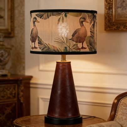 1 st 12 tum vintage cylindrisk lampskärm i bambu med grönt ankmönster, lantlig bohemisk stil – lämplig för bordslampor, golvlampor, pendellampor och v - Gräsand