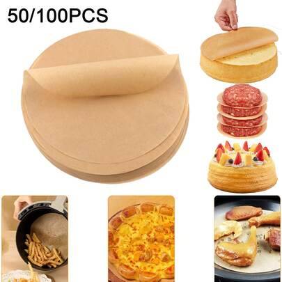 50/100 st. runt bakplåtspapper (15 cm/20 cm/23 cm), non-stick bakmatta, airfryer-foder, släppningspapper för kakformar, absorberande papper, dubbelsid - Multifärgad (6 tum,8 Inch,9 Inch)