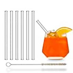 HALM Glas Sugrör kort - 6 stycken raka 15 cm - Glasrör Set Återanvändbar + plastfri Rengöringsborste - Glas-Drickrör för Cocktailglas, Barn Dricksglas - Smoothie Sugrör