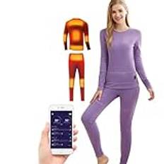 Electric Heated Thermal Underwear set Women Men,Winter Outdoor Heating Long Underwear Thermals Top and Bottom Set,Purple,S