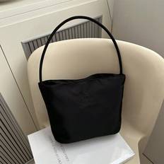 Fashion Women Nylon Shoulder Bucket Bag With Letter Print - Black