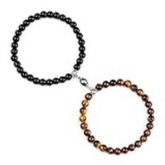2 st/set par romantiskt magnetarmband 6 mm naturliga tigeröga sten armband väderbitna lavapärlor armring vän gåvor smycken, set-4