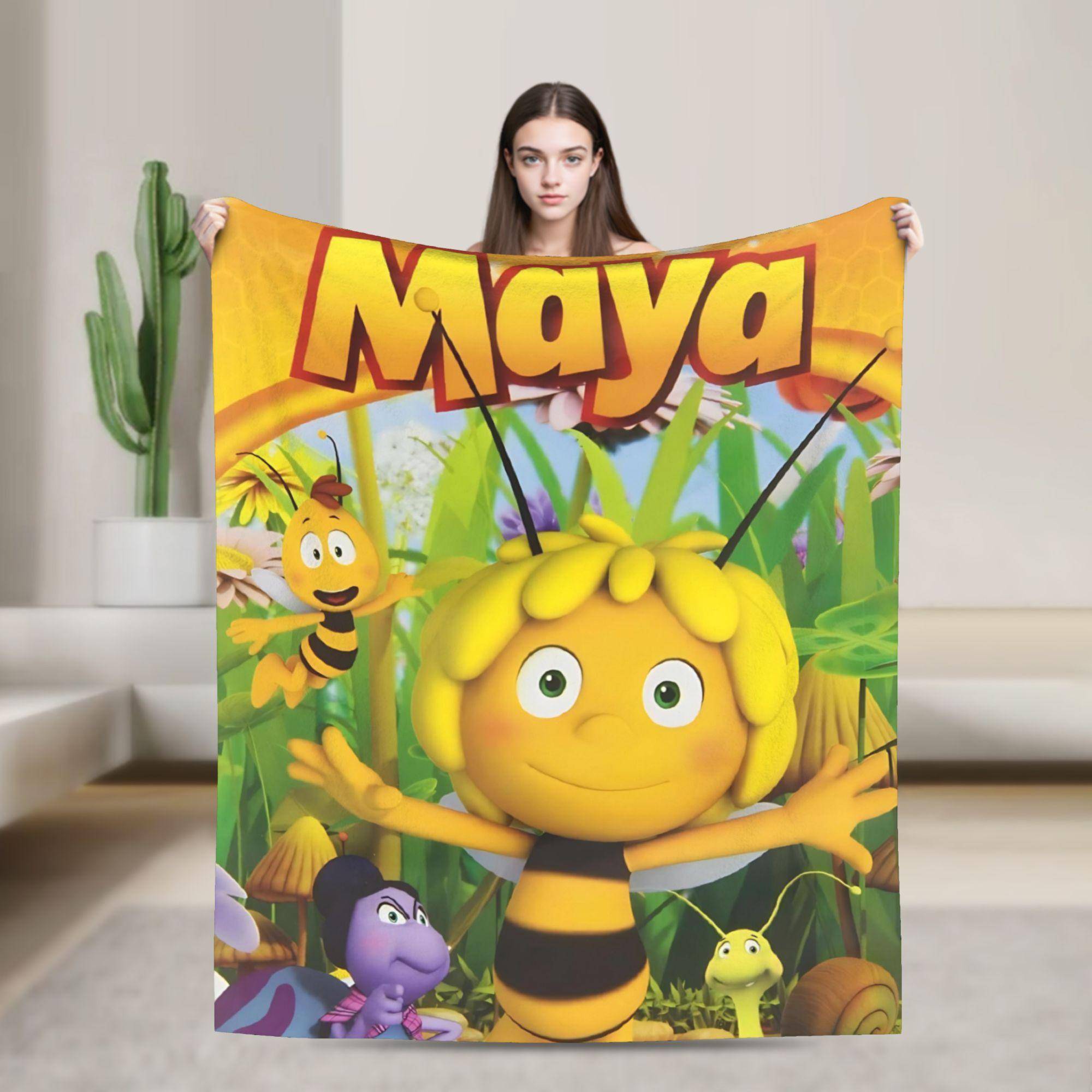 Supermjuk Bi Maya Med Blommor Tecknad Pläd Premium Flanellfleece Lättvikts Sängpläd Varma Plyschfiltar