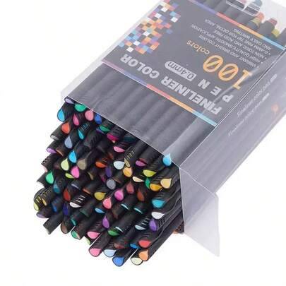 100 st flerfärgat finelinemarker-set, vattentätt, för svart konturteckning, tecknad oljemålning och akvarellmålning, konstnärsmaterial, konstset, skol - Multifärgad