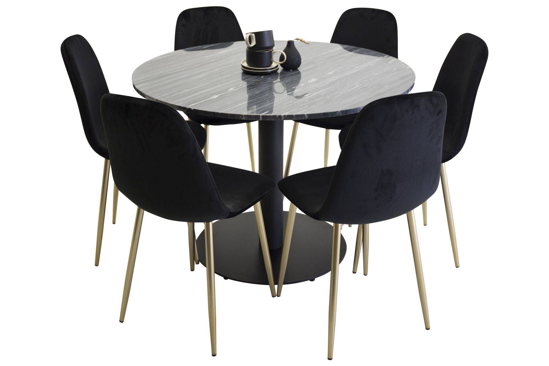 Venture Home Estelle Matgrupp 106 cm Rund med 6 Polar stolar - Svart/Guld Matgrupp & matbord med stolar