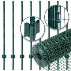 Stängselpaket: Voljärnät 10 m x 100 cm, 25,4 x 25,4 mm, + 8x metallstolpar, grön, VOSS.farming