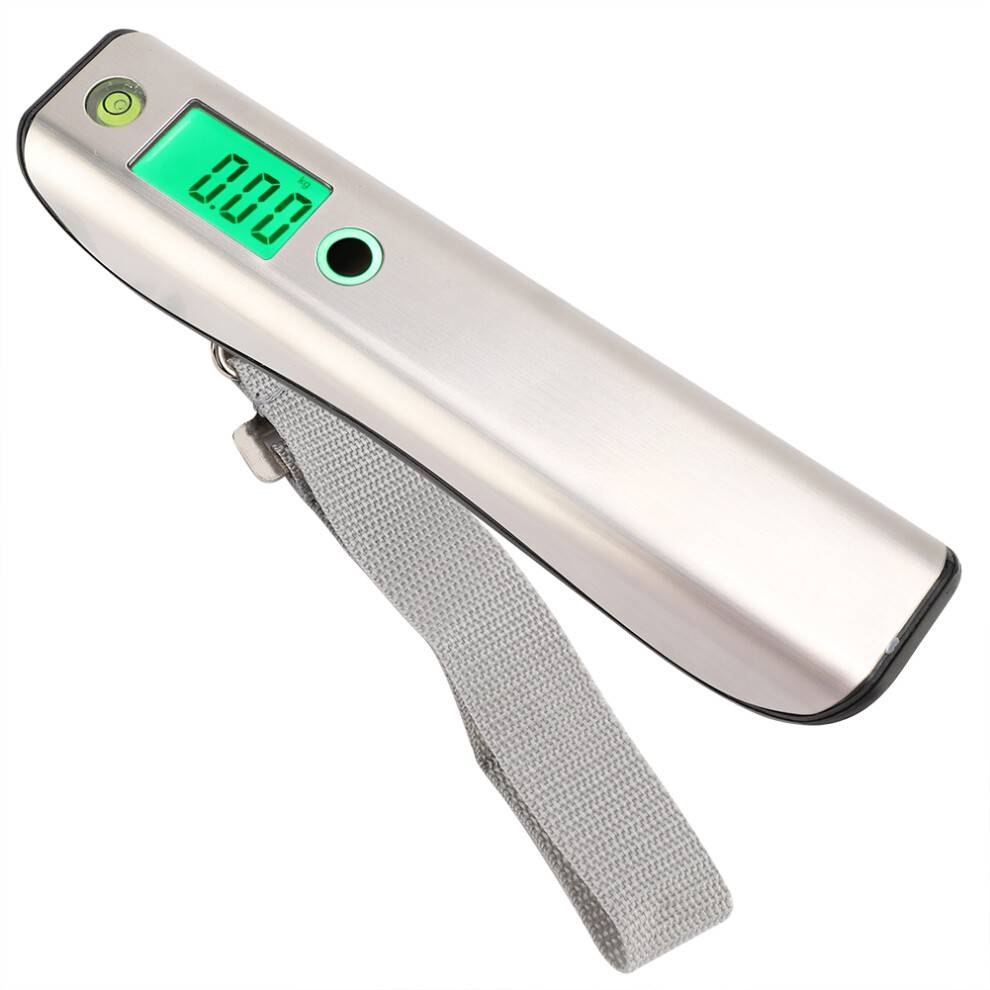 Bagagevægt, digital vægt med baggrundsbelyst LCD-display, 50 kg, bærbar og holdbar, perfekt til hyppige rejsende, inkluderer målebånd til bagage