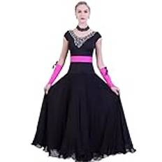 FZHQNZJF Balsal Konkurrens Dansklänningar Elegant Vals Prestanda Kjol med Rhinestones Skinande Tango Flamenco Kläder Kvinnors Nationell Standard Danskläder,Black,XL