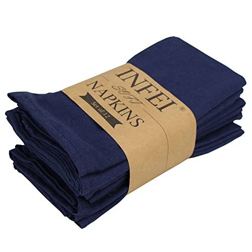 Enfärgade blandade middagsservetter – set med 12 (40 x 40 cm) – för evenemang och hemmabruk (marinblå)