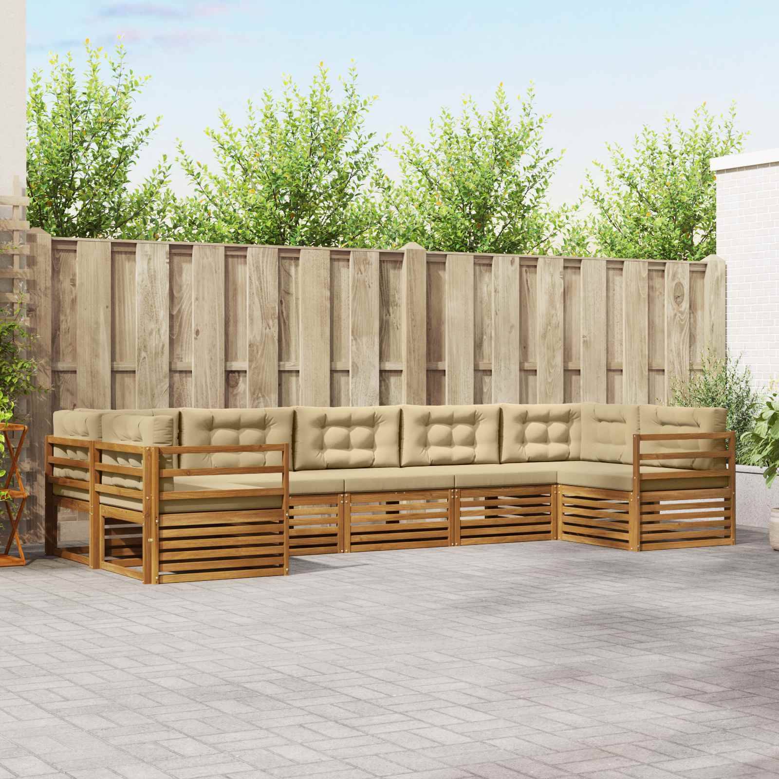 vidaXL Udendørs sofagruppe 7 stk. Naturlig og Beige Massivt Akacietræ