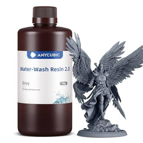 ANYCUBIC Wasser Waschbares Resin 2.0, 3D Drucker Harz Wasserlöslich, UV-Resin 405nm Standard Photopolymer Harz, Geringer Geruch, Geeignet für 4/6/8K LCD 3D-Drucker (Grau, 1000g)