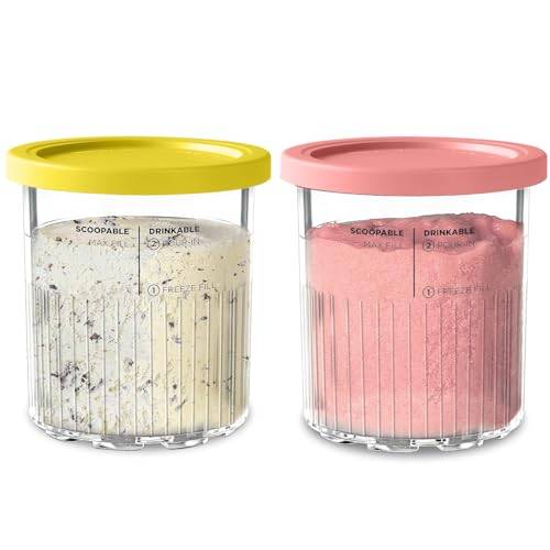 vione Ersättning för Ninja Creami Deluxe Pints och lock – 2-pack, 60 ml. Pint-behållare kompatibel med NC501, NC500-serien – BPA-fri, diskmaskinssäker, blandade färger