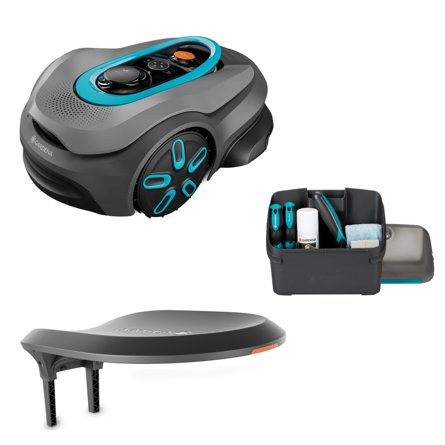 GARDENA - smart SILENO sense 600 m² AI trådlös robotgräsklippare-bundle inkl. garage samt underhålls- och rengöringsset - Bundle