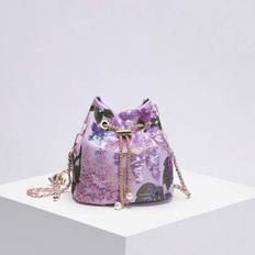 1 st färgglad PVC blom- och lövbroderad linneväska, ny axelväska i strandstil, trendig axelväska för kvinnor (blommönster skickas slumpmässigt) - Mauve Lila