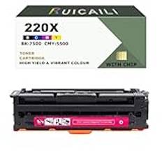 RUICAILI 220X 220A W2200A W2201A W2202A W2203A Toner med chip för H-P 220A 220X Tonerset för skrivare Color Laserjet Pro MFP 4302dw Toner 4302fdw 4202dw 4202dn 4302fdn Magenta: 5500 sidor)