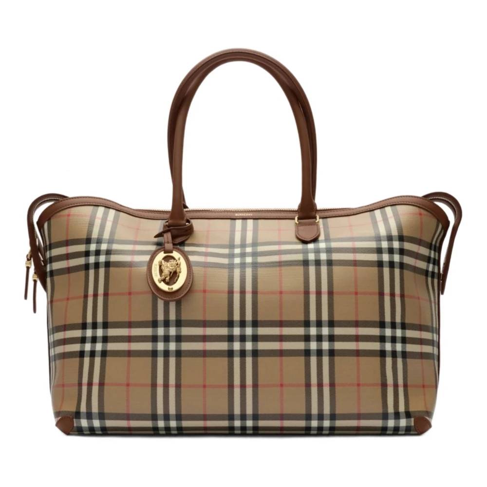 Burberry Medium Check Zip Tote - Tasker - Dame - Beige - ONE SIZE - Bomuld