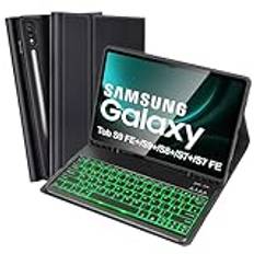 SOPPY Bakbelyst tangentbordsfodral för Samsung Galaxy Tab S10+ Plus/S9+ Plus/S9 FE+/S8+/S7+/S7 FE 12,4 tum, 7 färger bakgrundsbelyst, brittisk layout, trådlöst tangentbordsfodral och pennhållare för