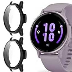 Blueshaweu Skyddsfodral för Garmin Vivoactive 5 Smartwatch, hårt PC-fodral med glasskärmskydd kompatibelt med Garmin Vivoactive 5 Smartwatch (svart + svart)