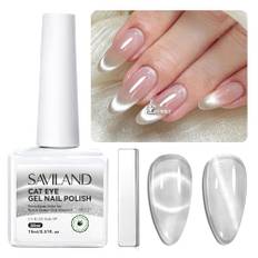 SAVILAND Cat Eye UV Gel Nagellack Med Magnet, 15 ml 9D Cateye Silver Holografiska Kattögon Glitter Konst Manikyr Salong Hem Gör-Det-Själv