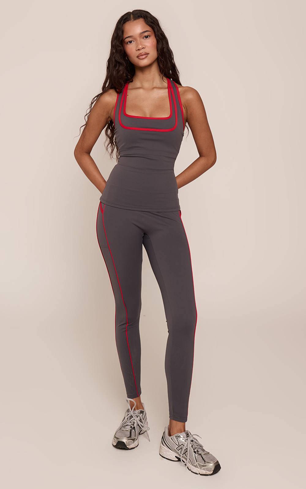 Charcoal Pocket Front Contrast Seam Gym Legging - charcoal.