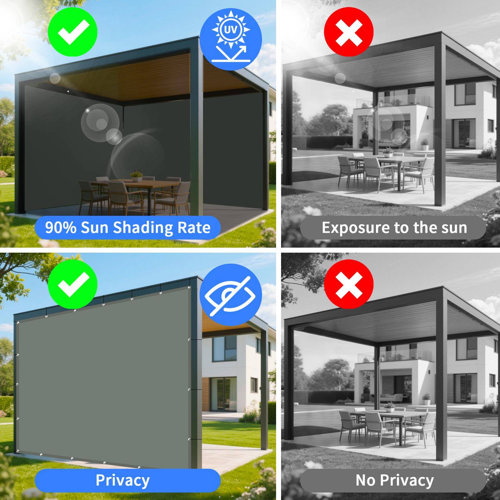 Vattentätt solskyddstyg med öljetter 2/3/4/5M Pergola skyddstak Markis Solskydd för utomhus Trädgård Bakgård Uteplats sandig