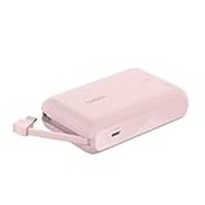 Belkin BoostCharge powerbank, bärbar powerbank med inbyggd kabel 10 000 mAh PD 20 W, snabbladda USB-C Power Delivery, iPhone snabbladdning av powerbank för iPhone 16-serien, iPad Pro, Galaxy S24,Rosa