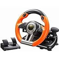 180 graders PC Racing Wheel, Universal USB Car Racing Game Rat med Pedal för Windows PC, PS3, PS4, X-One, Switch, Orange