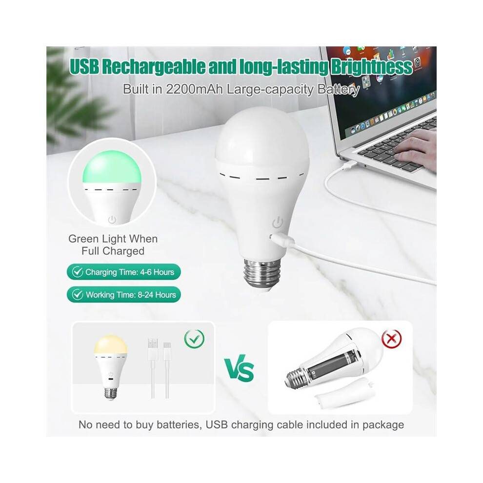 RGB USB LED Bulb - Rechargeable, Dimmable Bulb E27 with Timing Cordless Battery Operated Light Bulb