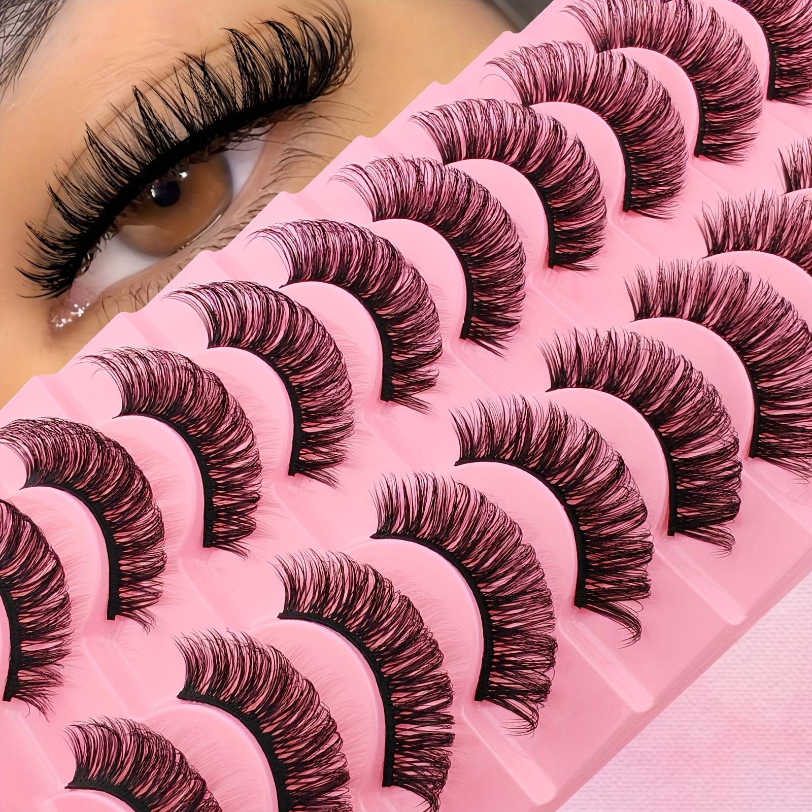 TEMU 10 Pairs Of D-curve Thick Fluffy Cat Eye False Eyelashes, Cat , With D-curve, Dense And , Comfortable And Versatile, Suitable For Occasions Mink Lashes