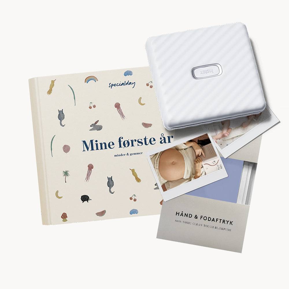 barnets bog med ringbind, smartphone printer, aftryk & washi tape - creme / navy / luftballon