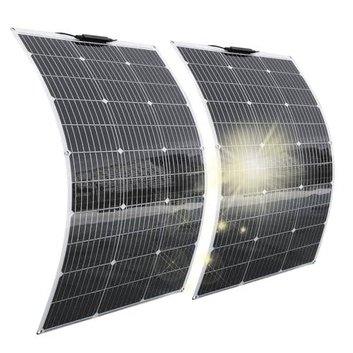 Aysolar 200W 12V Flexibel Solpanel 2st 100W Monokristallin Solmodul för 12V/24V Batterier, Husbil,Campingvagnar, Båtar, Husvagnar, Tak, Skåpbilar och andra Oregelbundna ytor