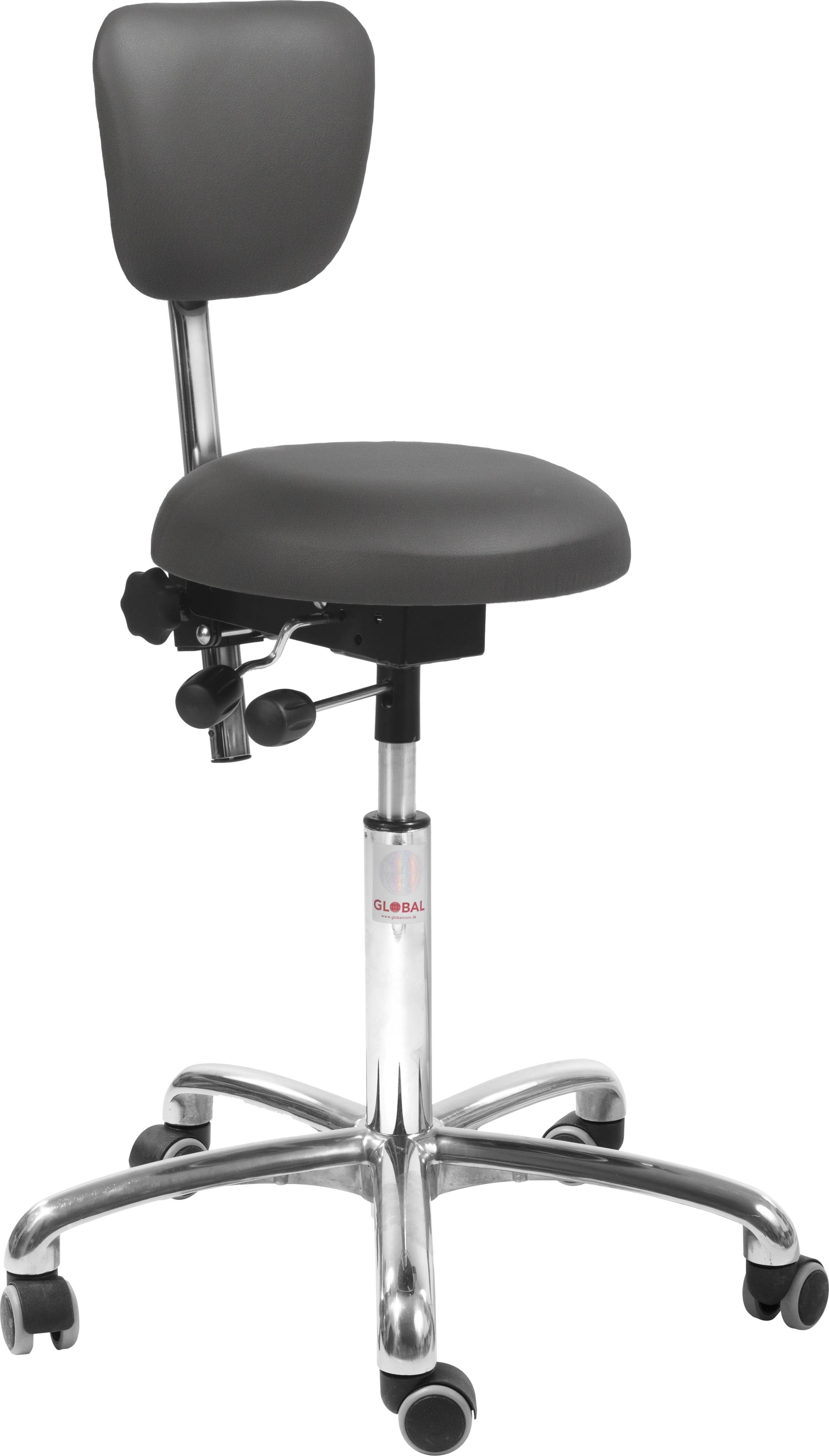PAS Klinikstol, Mørkegrå, K.læder, 60-79cm, Ryglæn