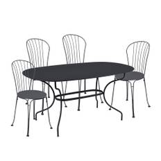 Fermob - Opera+ matgrupp ovlat bord &amp; 4 stolar anthracite - Matgrupper utomhus