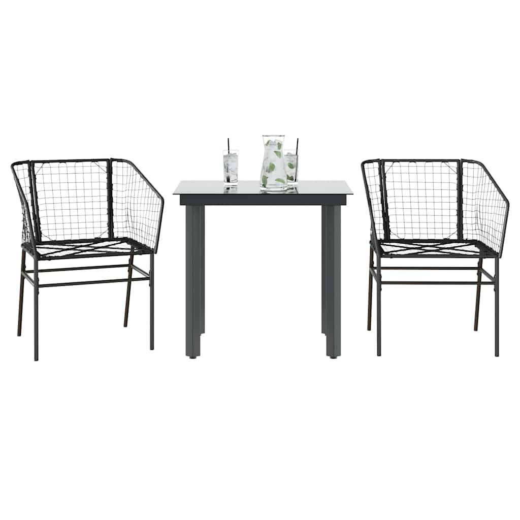 vidaXL 3 dele spisebordssæt til haven polyrattan glas sort