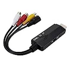 Asudaro HDMI till RCA adapter hane till hona HDMI till AV Converter 3RCA CVBS komposit videoljudomvandlare 1080p HDMI-kontakt med USB-laddningskabel för TV, VHS, VCR, DVD-svart