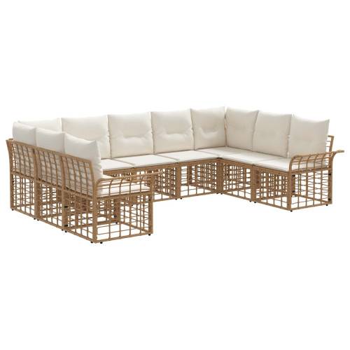 Utomhussoffset med kudde 9 pcs Naturlig och Creamvit Polyester