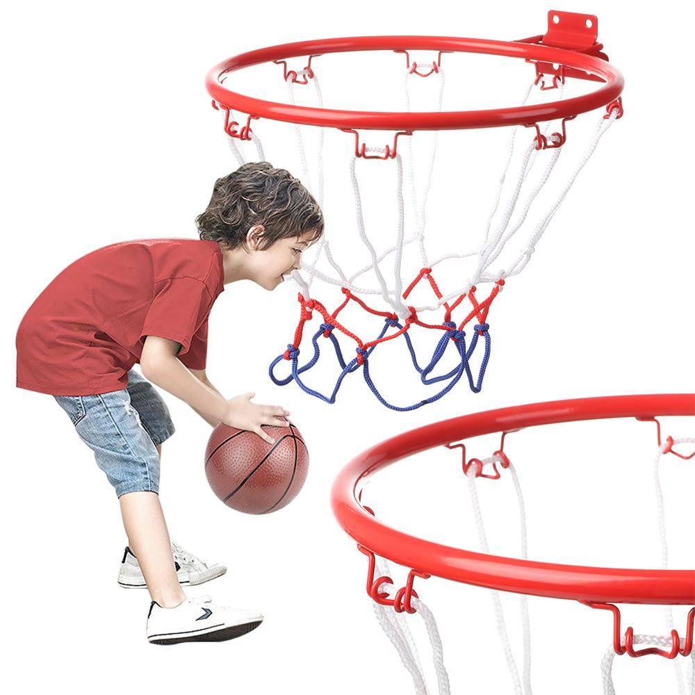 32 cm Inomhusväggmonterad Basketkorg och Nät Metallhängande med Mål 4 Fälg Barn Mini Hemträningstillbehör white