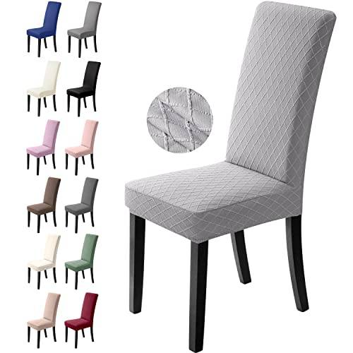 Stolsöverdrag 4 Stycken Elastiskt Matstolsöverdrag Modernt Stretch Stolskydd Universellt Matstolsskydd Tvättbar Avtagbart Matstolar Överdrag för Kontor Hotell Matsal Bröllop (Ljusgrå, 4 Stycken)-L