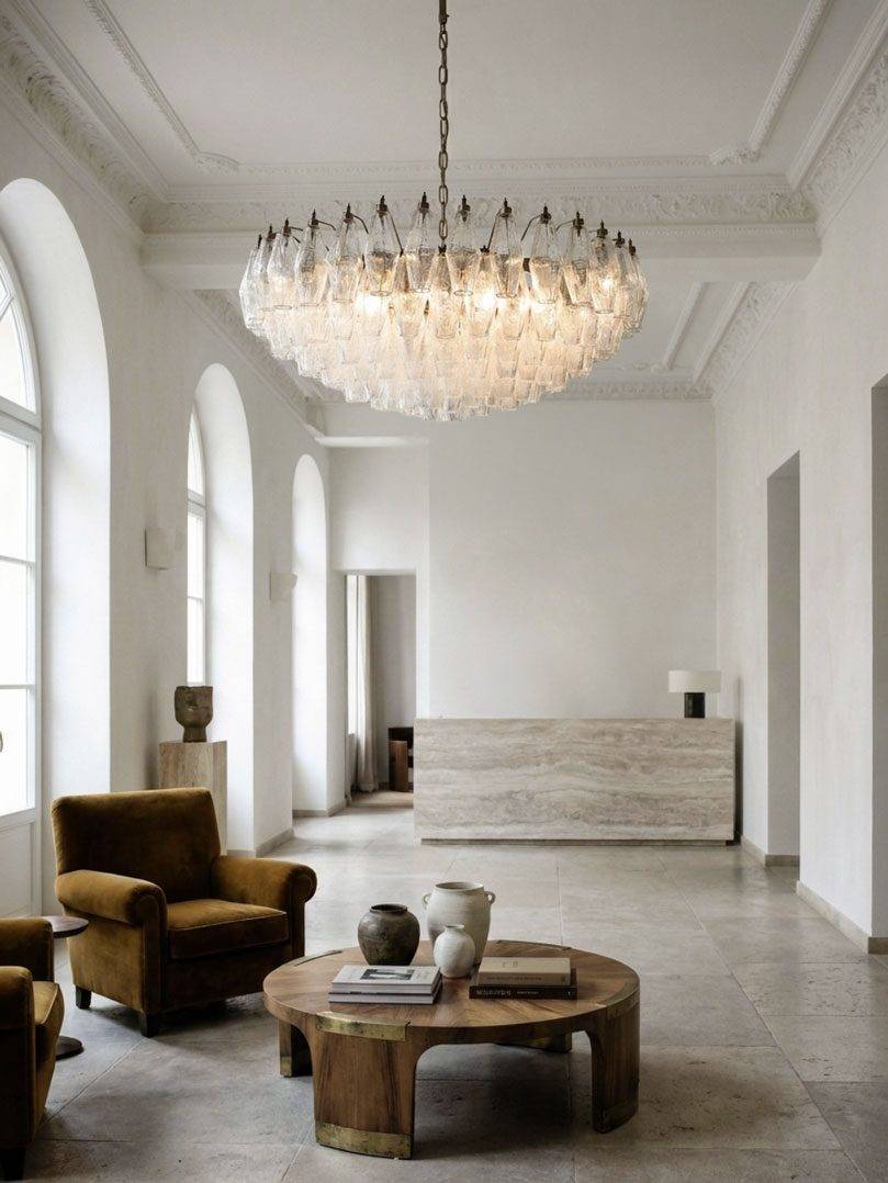 Murano Lysekrone Poliedri 185 glas Perlemor Mat guld uden patinering