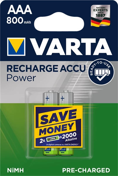 VARTA Laddbart AAA 800mAh 1,2v NiMH 2st