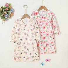 2st/set Girls Little Kid Blommönster Stickad Rundhals Långärmad Nattlinne Sovkläder - Multifärgad (6Y,7Y,4Y,5Y)