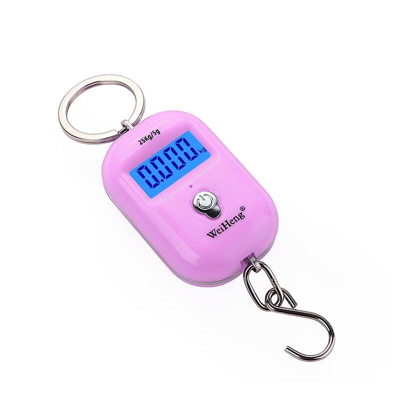 Nyckelring krokvåg 25kg /500g/0.1g bärbar fickvåg digital minibagagevåg med lcd-bakgrundsbelysning - Rosa 25kg