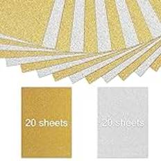 Glitterkort glitterpapper, 40 ark guld silver glitter kartongpapper A4 självhäftande glitterpapper 250 GSM för hantverk