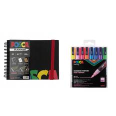 Posca - A5 BlackBook & PC3M - Fine Tip Pen - Sparkling Colors 8 pc