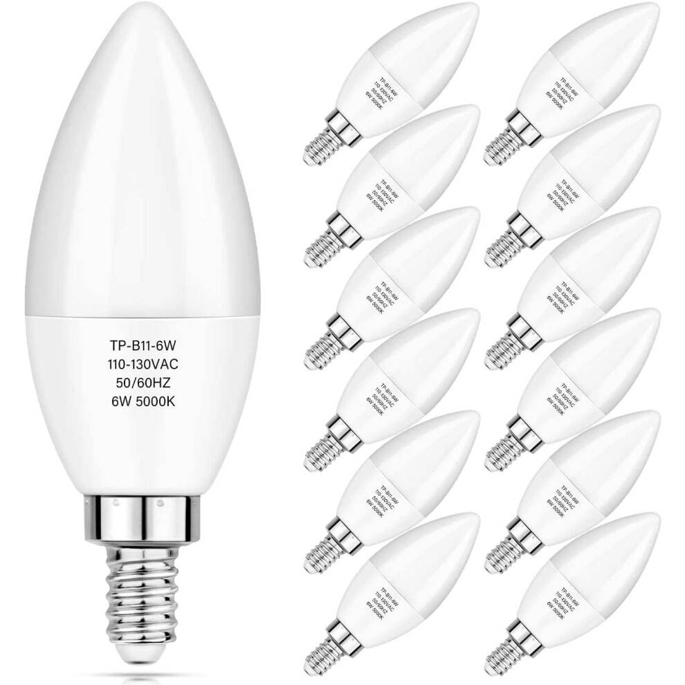 E12 Kandelaberpærer, 60W ækvivalent, 5000K, 12-pak