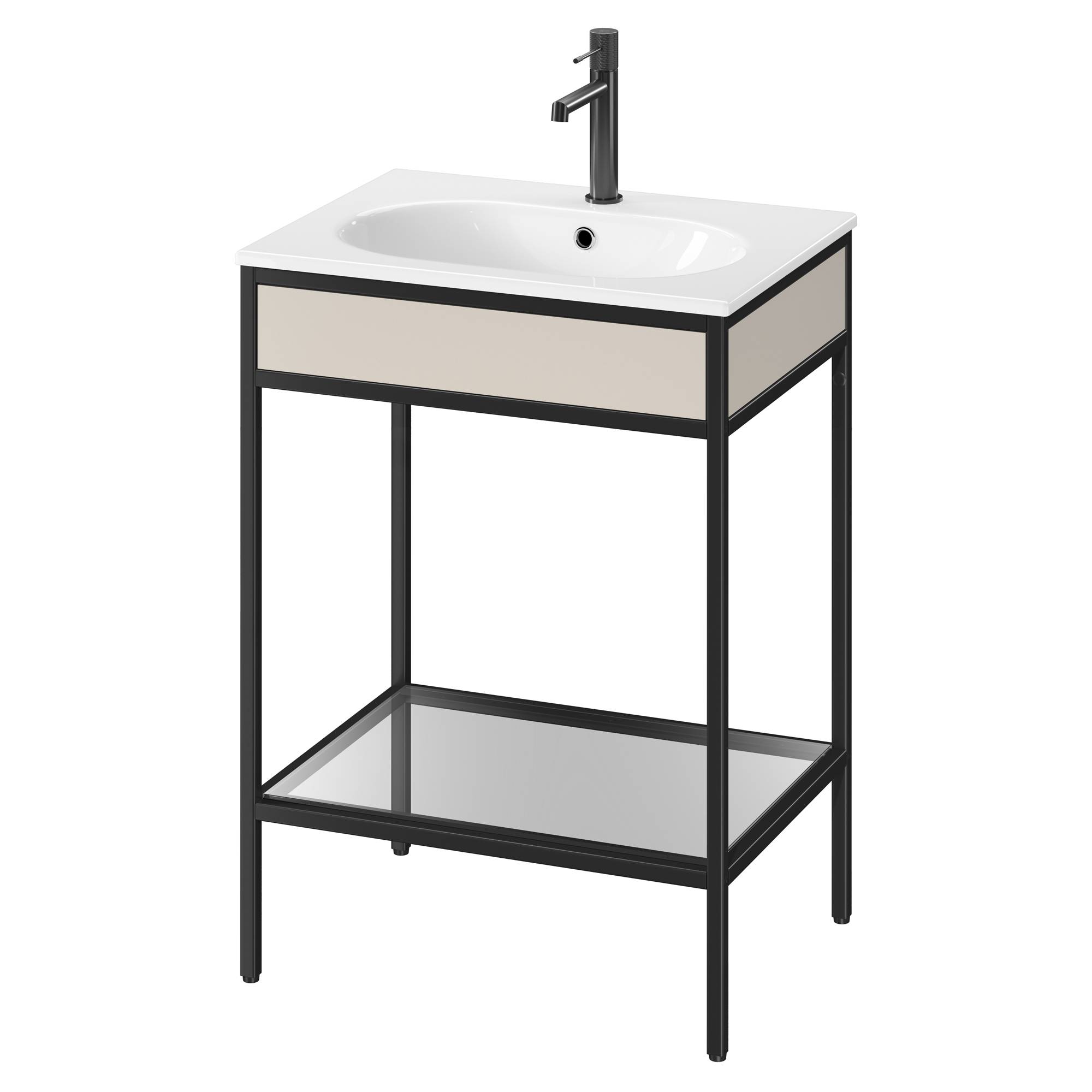 Tvättställsskåp Balans 60 cm med Glashylla & Beige Panel