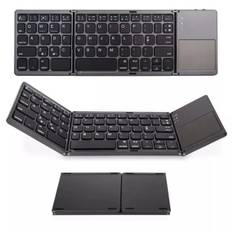 Tri-Fold Bluetooth-tastatur, Bluetooth bærbar mini trådløst tastatur med touchpad-mus - sort