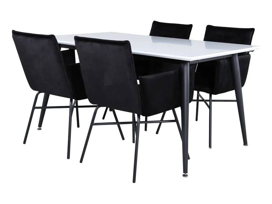 Venture Design Jimmy & Petra matgrupp Svart/vit 4 stolar & bord 150 x 90 cm
